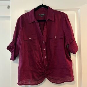 I.N.C.  cuffed-sleeve blouse with a breezy twisted hem beautiful plum color
